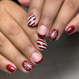 24pcs/Set Red French Tips with Snowflakes Press-On Nails