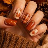 24pcs/Set Vintage Maple Leaf Plaid Press On Nails