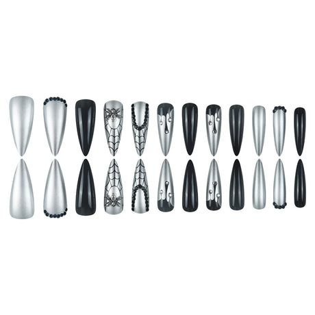24pcs/Set Silver Spider Press-On Nails