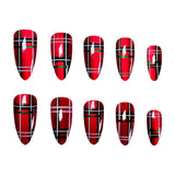 24pcs/Set Red & Black Striped Cat Eye Press On Nails