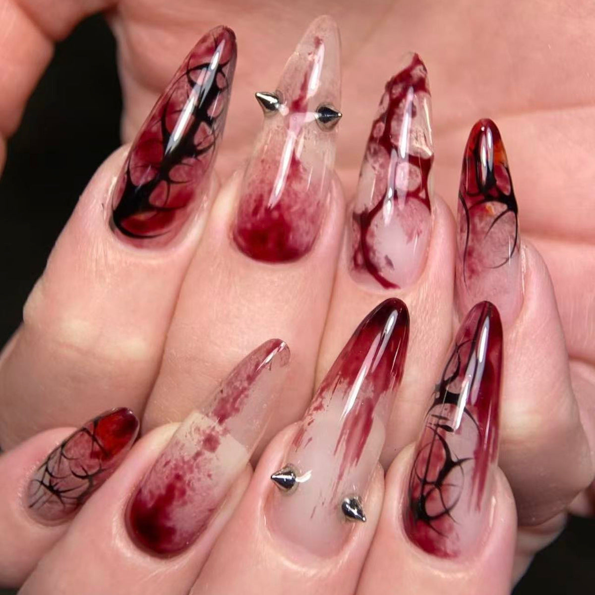 24pcs/Set Bloody Scratch Doodle Press On Nails