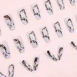 24pcs/Set Black Ink Marble Press On Nails