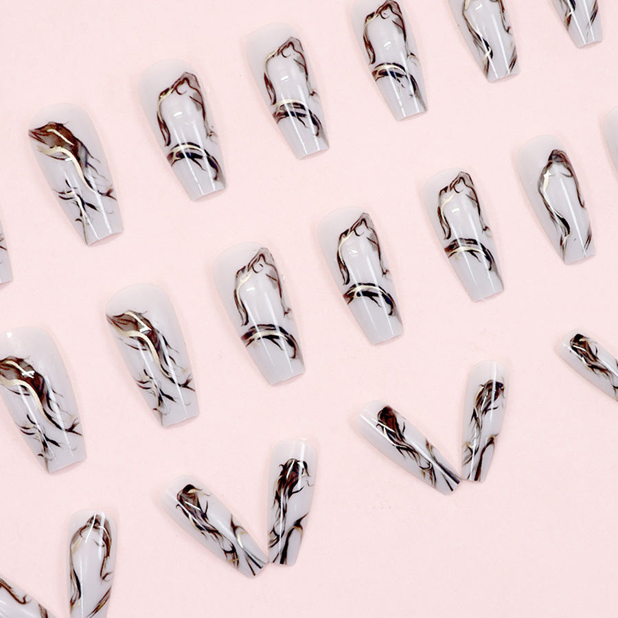 24pcs/Set Black Ink Marble Press On Nails