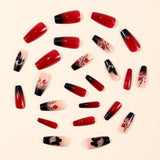 24pcs/Set Black & Red Ombre Butterfly Press On Nails