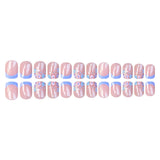 24pcs/Set Blue Floral French Tip Press On Nails