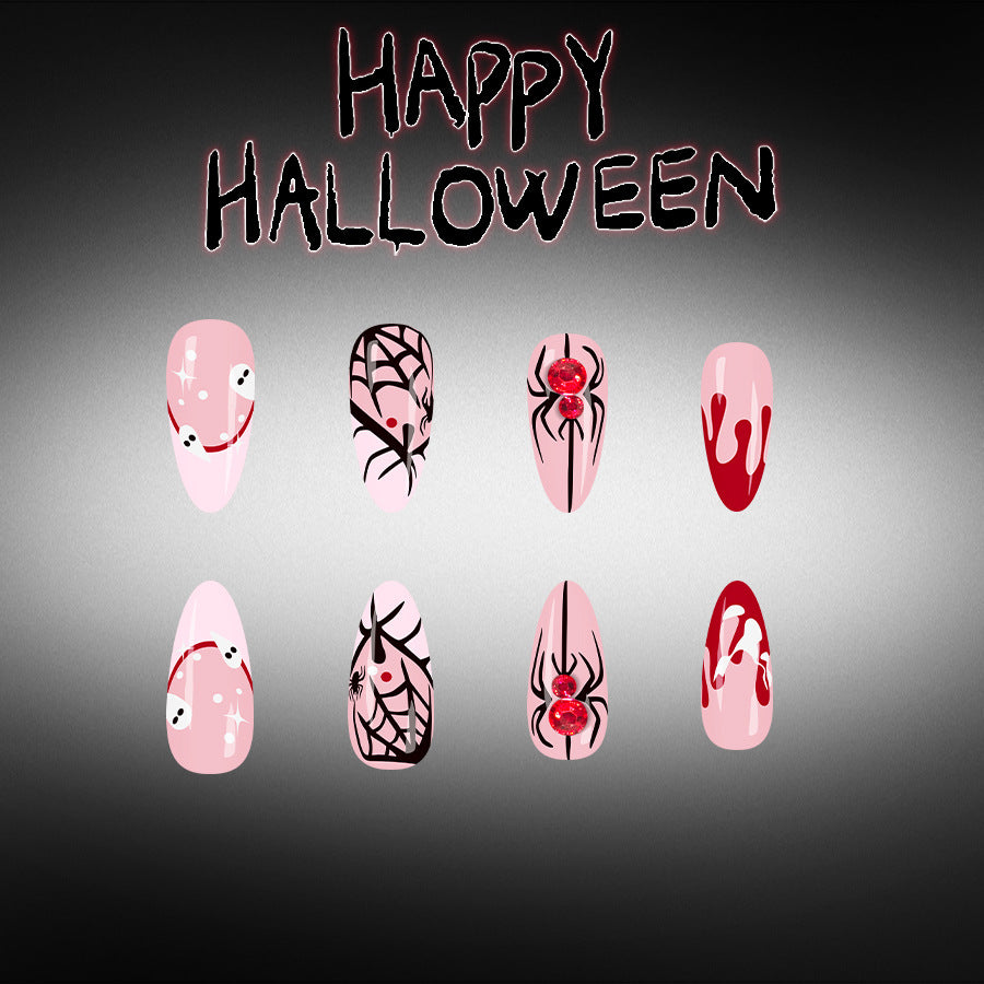 24pcs/Set Pumpkin French Spider with Rhinestone Press-On Nails