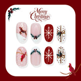 24pcs/Set Reindeer, Snowflake & Holly Berry French Tips Press On Nails