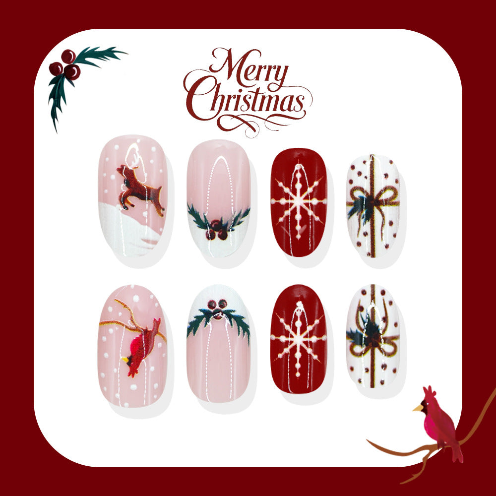 24pcs/Set Reindeer, Snowflake & Holly Berry French Tips Press On Nails