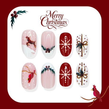 24pcs/Set Reindeer, Snowflake & Holly Berry French Tips Press On Nails