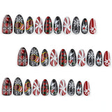 30pcs/Set Vintage Red & Black Plaid Candy Cane Snowflakes Press On Nails