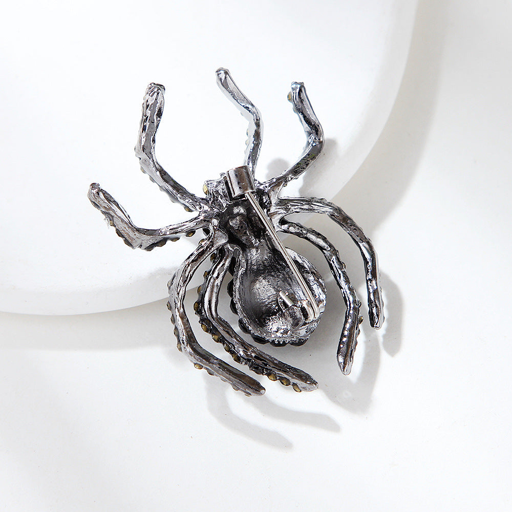 Black Rhinestone Spider Brooch