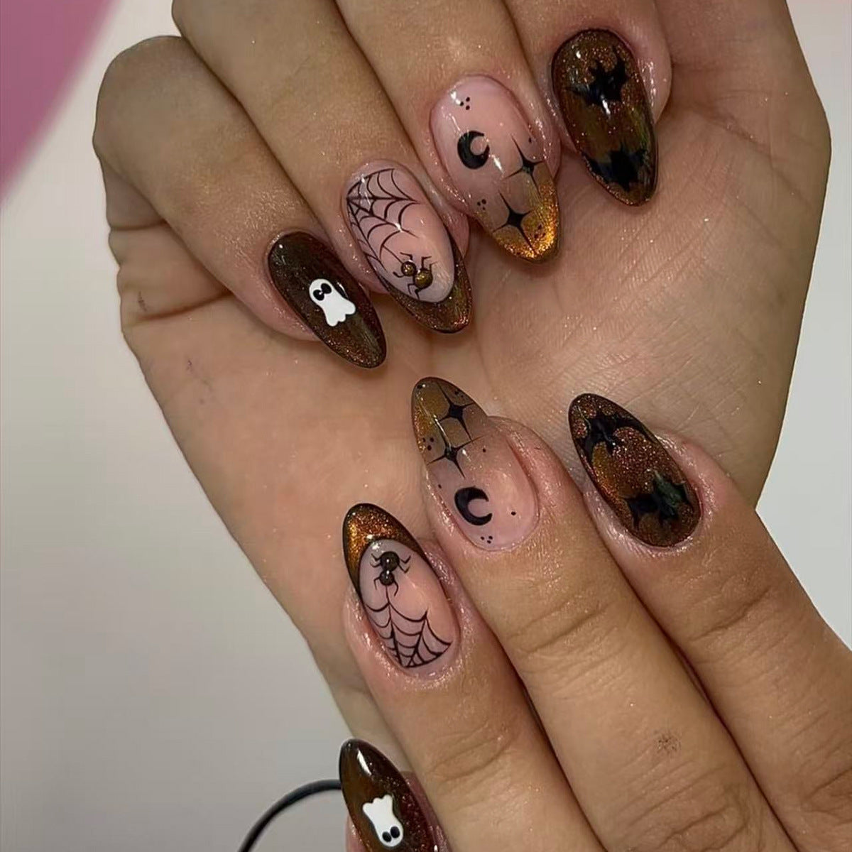 24pcs/Set Brown Cat-Eye Gradient French Press On Nails