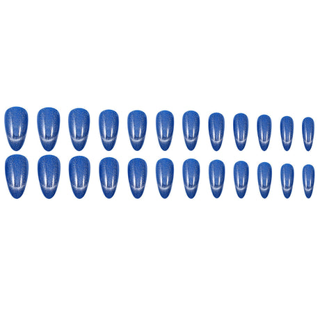 24pcs/Set Blue Cat Eye Press On Nails