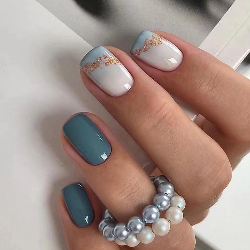 24pcs/Set Blue Gradient with Golden Sparkle Press On Nails