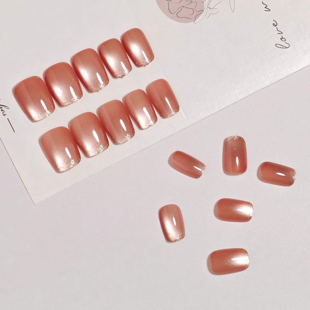 24pcs/Set Gold Edge Orange Cat Eye Press On Nails