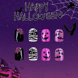 24pcs/Set Spooky Faces, Bats & Spiderwebs Press-On Nails
