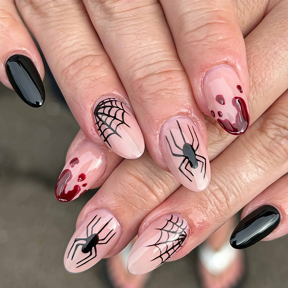24pcs/Set Bloody Black Spider Drips Press On Nails