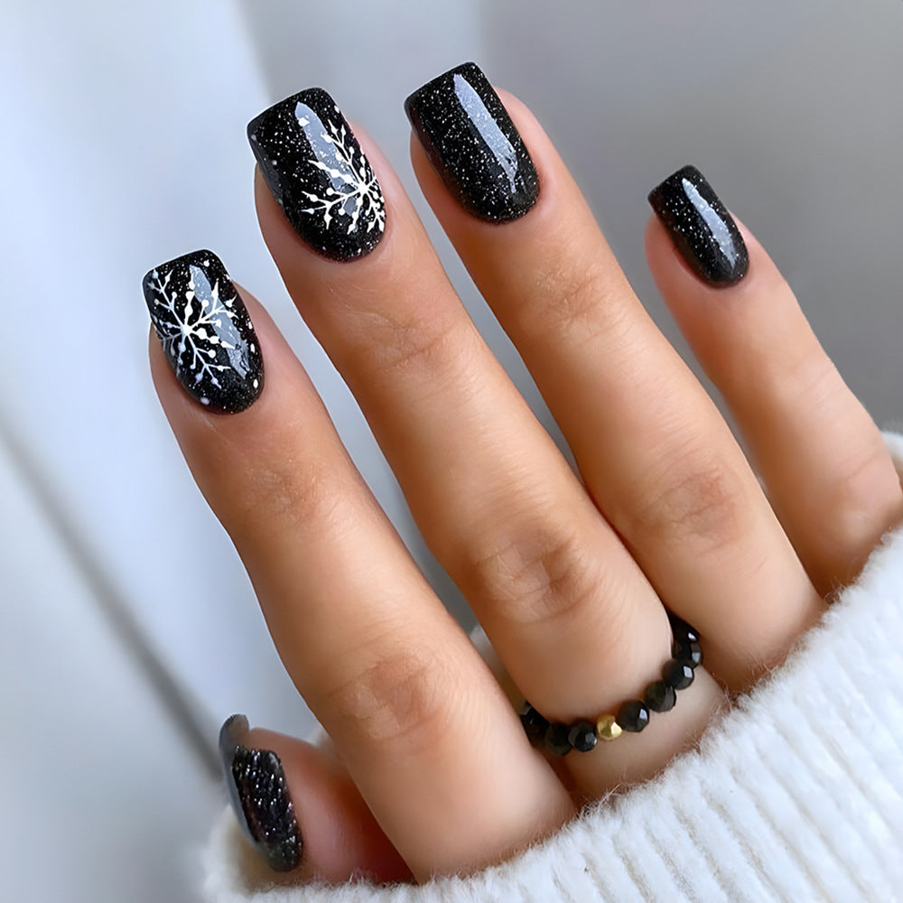 24pcs/Set Black Snowflakes Press-On Nails