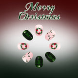 24pcs/Set Christmas Wreath & Candy Press On Nails