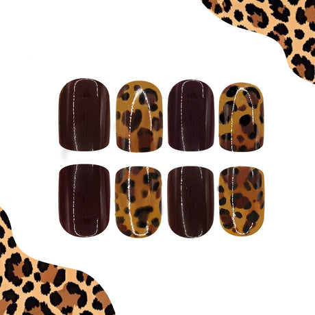 24pcs/Set Brown Leopard Press On Nails