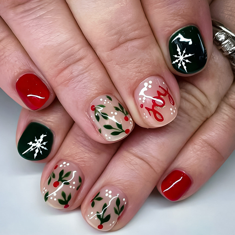 24pcs/Set Holly & Snowflakes Press On Nails