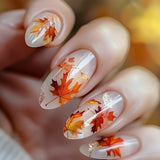 24pcs/Set Fall & Winter Maple Leaves Press On Nails