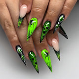 24pcs/Set Black & Neon Green Ombre Spider Web Press On Nails