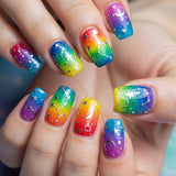 24pcs/Set Rainbow Gradient Stars Press-On Nails