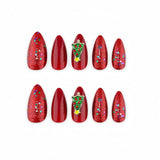 24pcs/Set Sparkling Red Christmas Tree Press On Nails