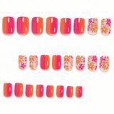 24pcs/Set Orange & Pink Floral Press-On Nails