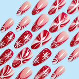 24pcs/Set Christmas Red Candy & Snowflakes Press On Nails