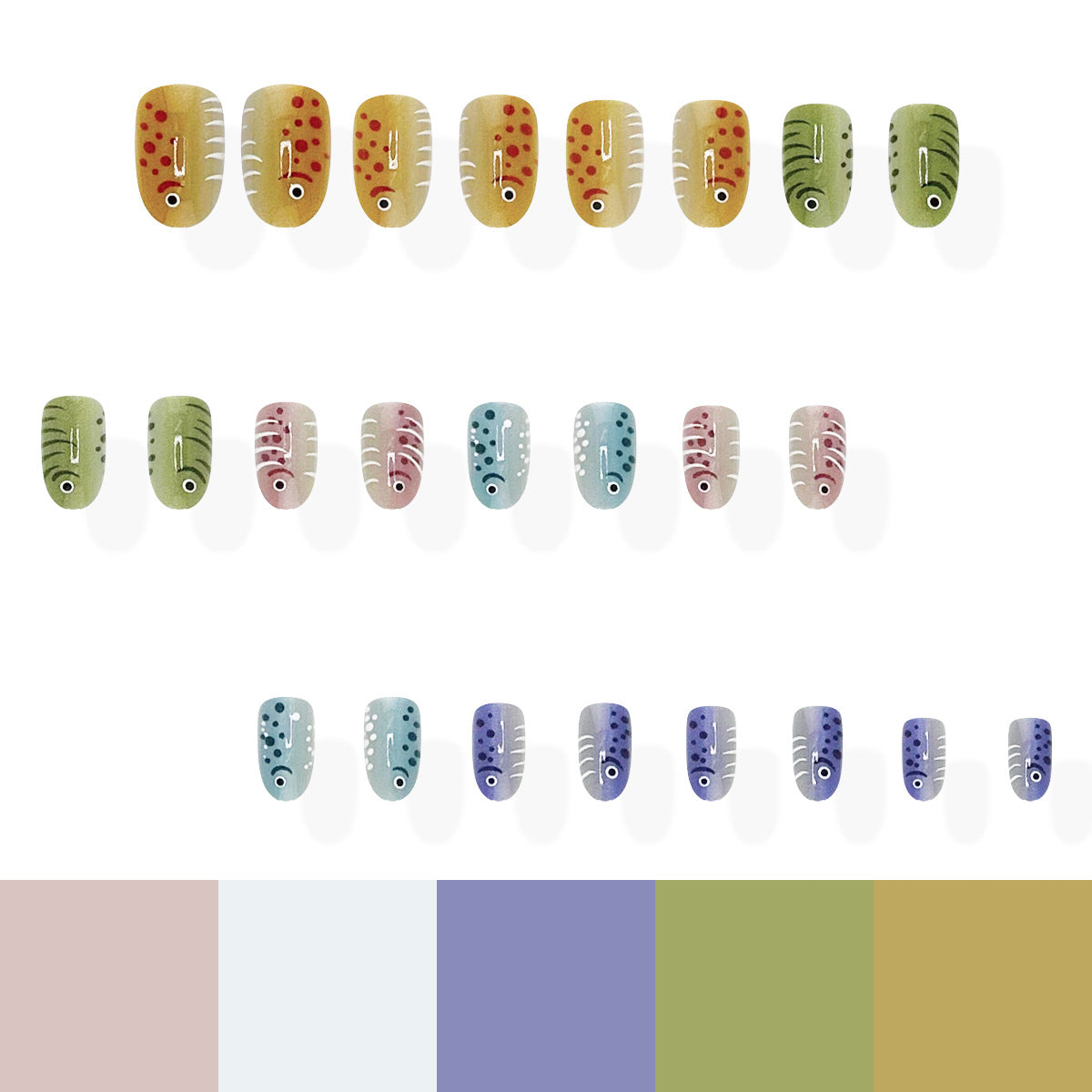 24pcs/Set Colorful Gradient Fish Cat Eye Press-On Nails
