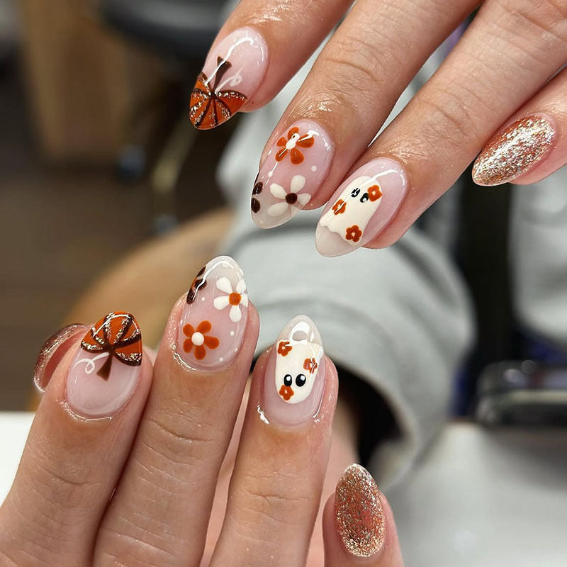 24pcs/Set Ghosts, Flowers & Pumpkins Press On Nails