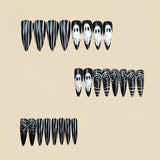 24pcs/Set Black Ghost, Stripes & Spider Web Press On Nails