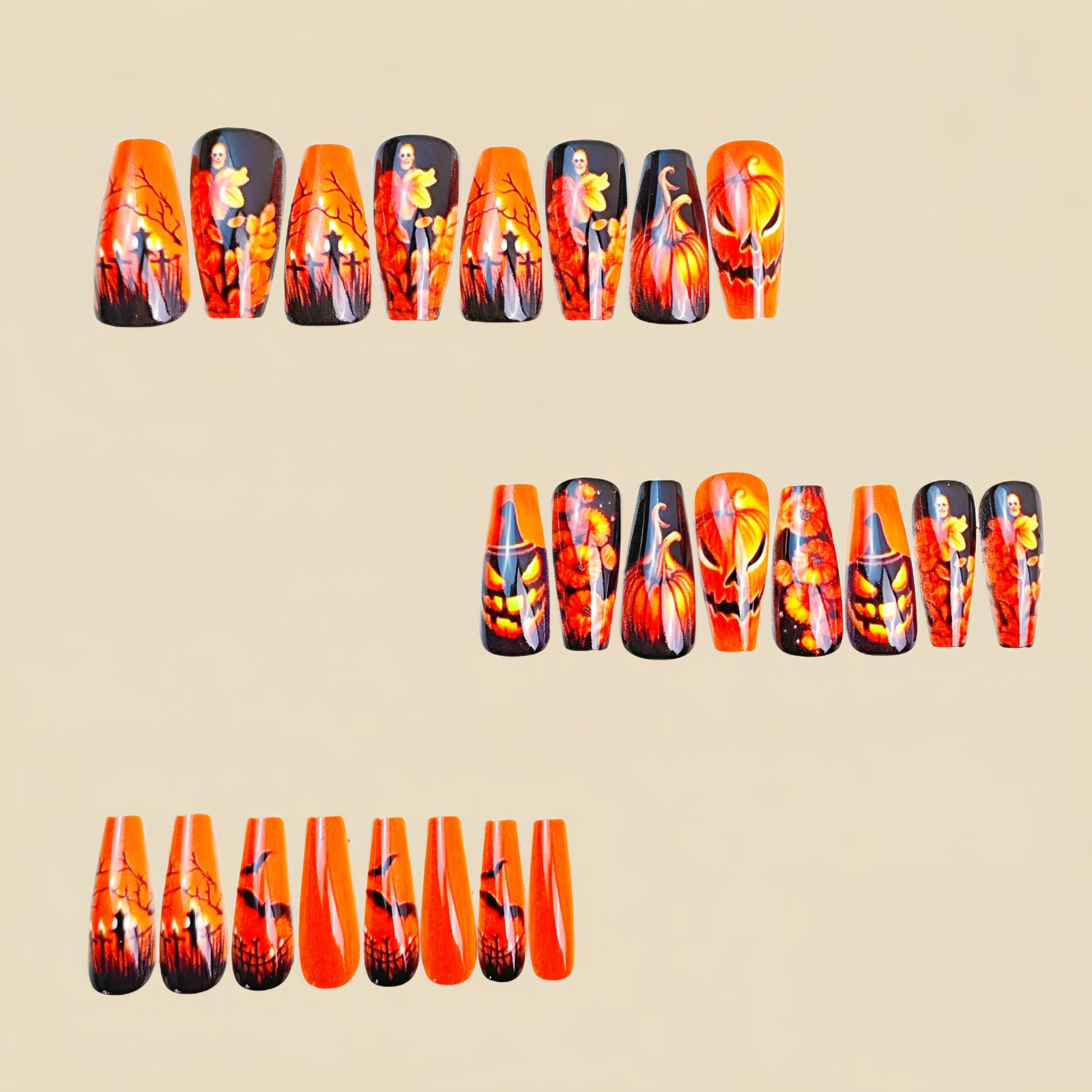24pcs/Set Spooky Pumpkin & Floral Press-On Nails