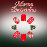 24pcs/Set Red, Green & White Striped Snowflakes Press On Nails
