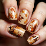 24pcs/Set Squirrel & Fall Leaves Press On Nails