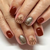 24pcs/Set Brown Color-Block Pumpkin Glitter Press On Nails