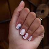 24pcs/Set White French Short Square with Five-Pointed Star Press-On Nails