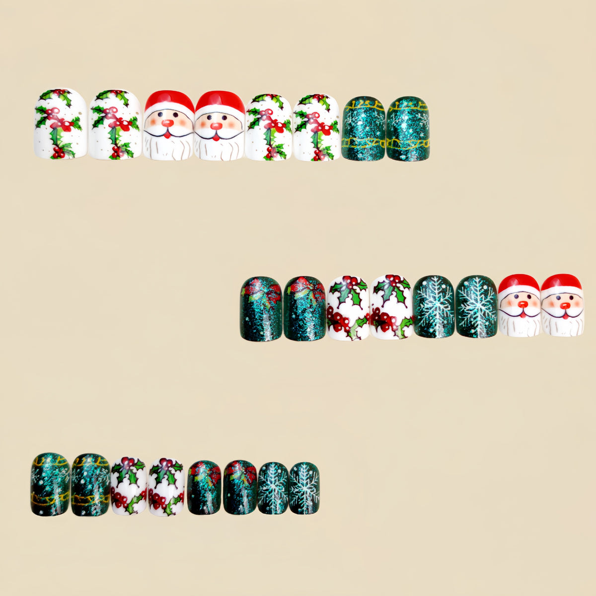 24pcs/Set Santa Claus & Holly Berries Press On Nails