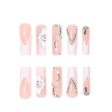 24pcs/Set 3D Floral Rhinestone Press On Nails