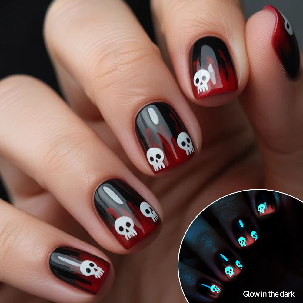 24pcs/Set Glow-in-the-Dark Skull Press-On Nails