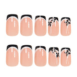 24pcs/Set Black & White French Tips with Black Floral Press-On Nails