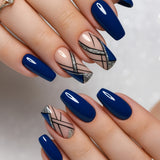 24pcs/Set Royal Blue & Nude Argyle Press-On Nails