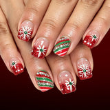 24pcs/Set Glitter Red & White Diagonal French Tips Press On Nails