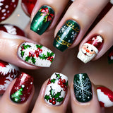 24pcs/Set Santa Claus & Holly Berries Press On Nails