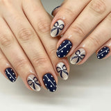 24pcs/Set Blue Bow Cat Eye Press On Nails