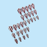 28pcs/Set Vintage Burgundy Striped Cat Eye Press-On Nails