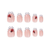 24pcs/Set Ladybug & Black Polka Dot French Tips Press-On Nails