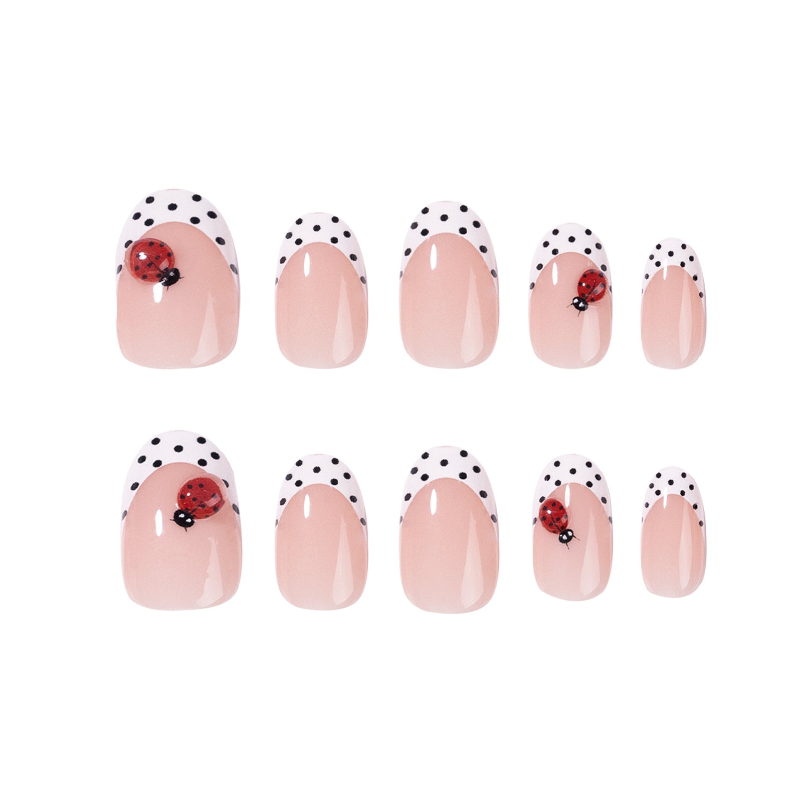 24pcs/Set Ladybug & Black Polka Dot French Tips Press-On Nails